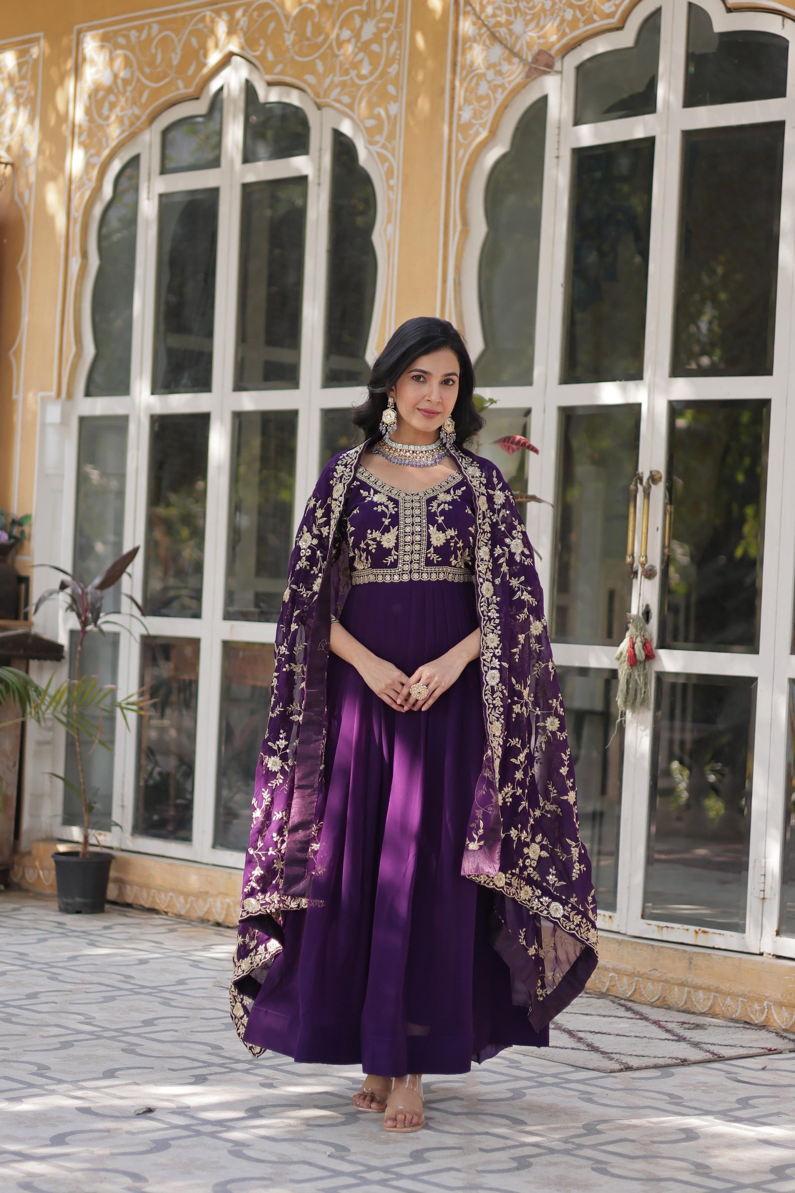 Trendy Embroidered Gown with Dupatta